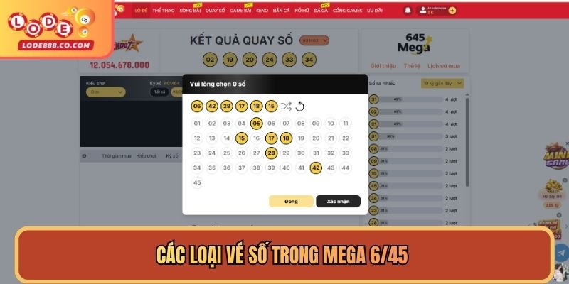 Các loại vé số trong mega 6/45 